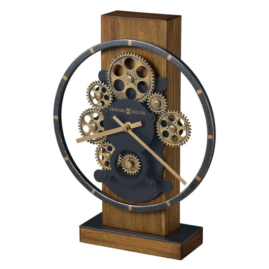 Howard Miller Wilder Wood Column Metal Moving Gears Desk Clock 36cm 635258 1
