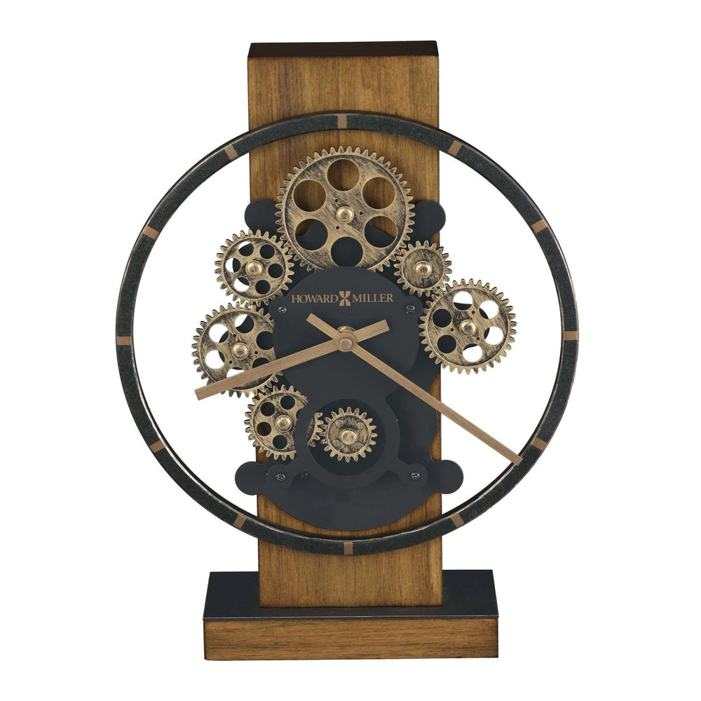 Howard Miller Wilder Wood Column Metal Moving Gears Desk Clock 36cm 635258 2