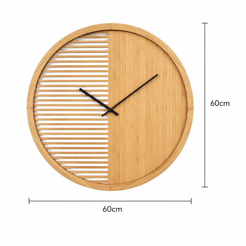 Ivory and Deene Howard Minimal Half Laser Cut Wooden Wall Clock 60cm ID1020 dimensions
