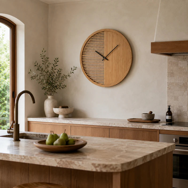 Ivory and Deene Howard Minimal Half Laser Cut Wooden Wall Clock 60cm ID1020 lifestyle
