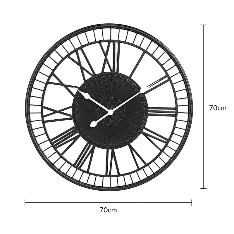 Ivory and Deene Tuscany Wrought Iron Metal Wall Clock Charcoal Grey 70cm ID1006 dimensions