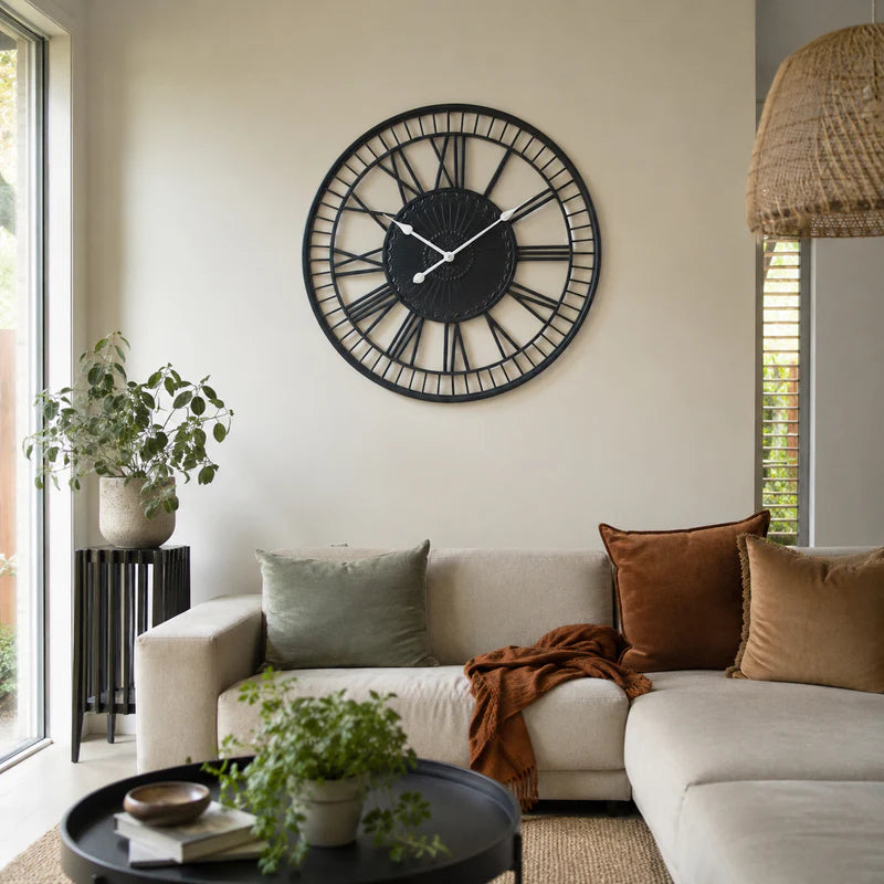 Ivory and Deene Tuscany Wrought Iron Metal Wall Clock Charcoal Grey 70cm ID1006 lifestyle