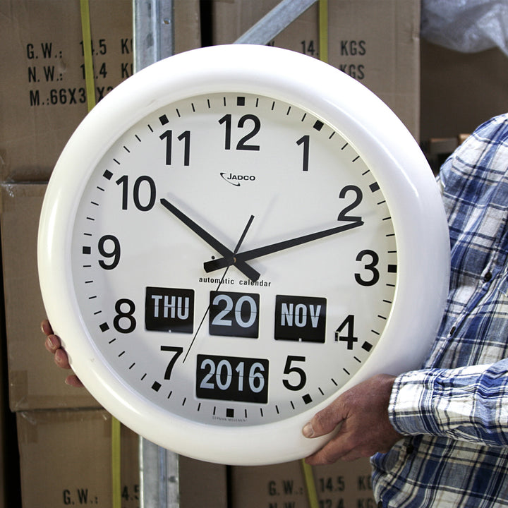 Jadco Analogue With Flip Day Month and Year Wall Clock White 48cm BQ368 3