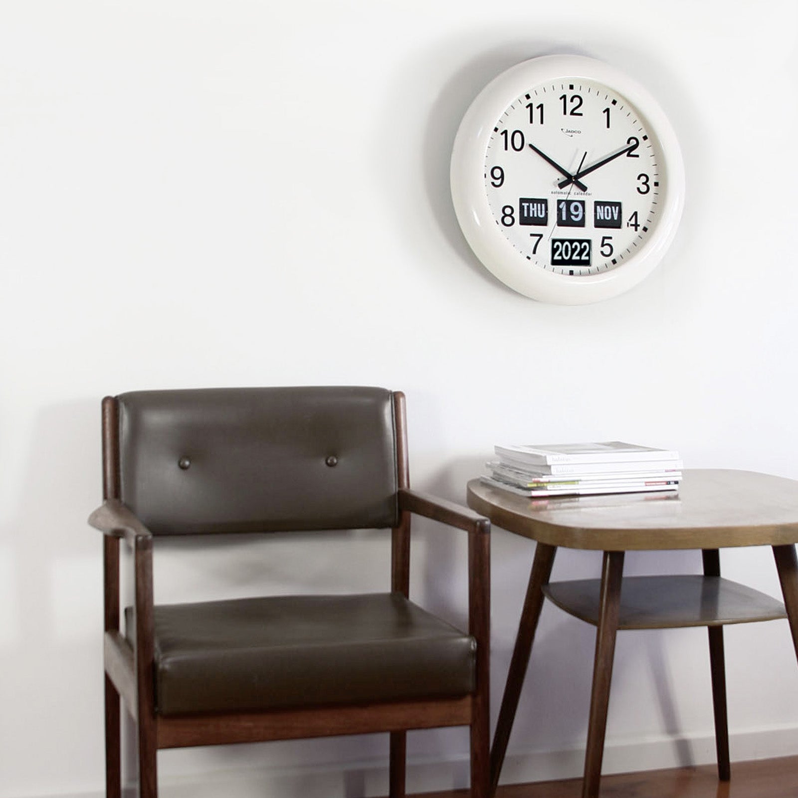 Jadco Analogue With Flip Day Month and Year Wall Clock White 48cm BQ368 2