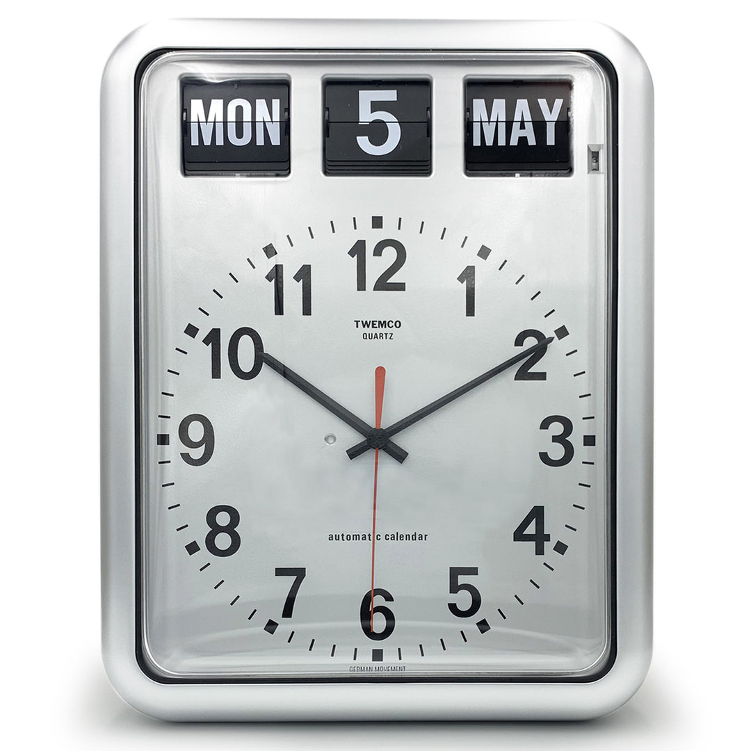 Jadco Analogue with Flip Calendar Wall Clock Silver 38cm BQ12-Silver 1