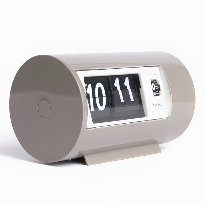 Jadco Cylindrical Flip Card Rotating Dial Alarm Clock Grey 12cm AP28-Grey Angled