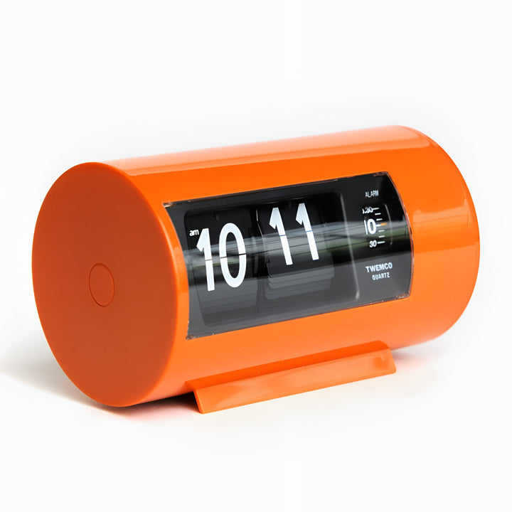 Jadco Cylindrical Flip Card Rotating Dial Alarm Clock Orange 12cm AP28-Orange Angled