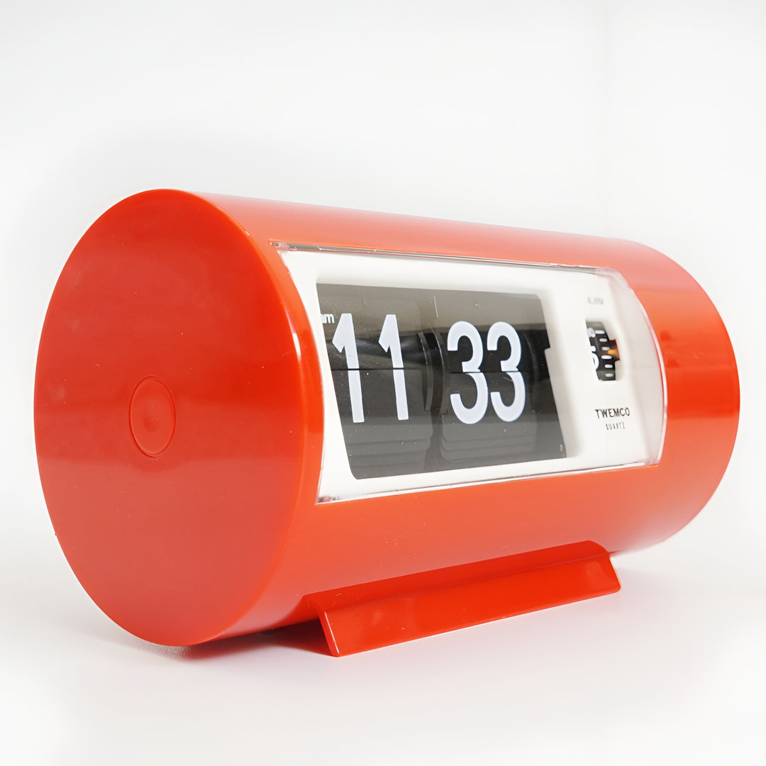 Jadco Cylindrical Flip Card Rotating Dial Alarm Clock Red 12cm AP28-Red Angled