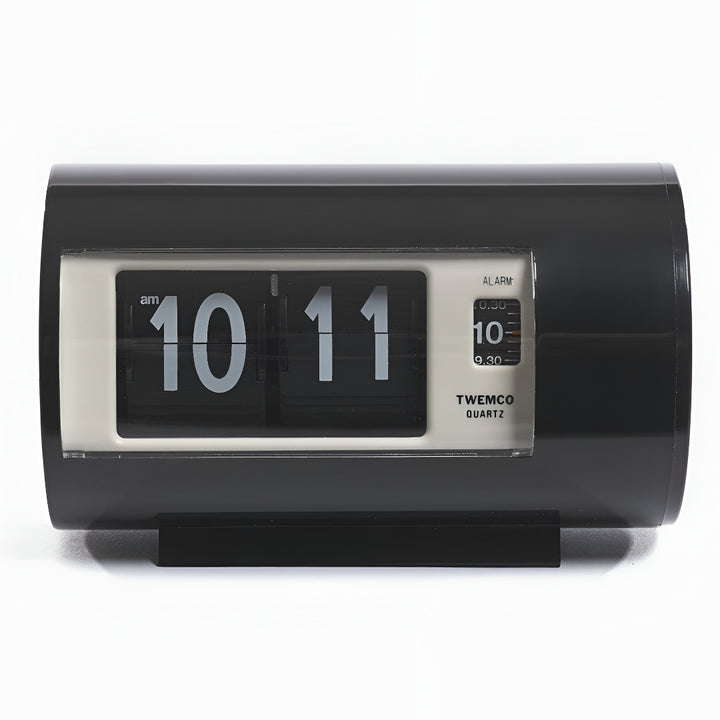 Jadco Cylindrical Flip Card Rotating Dial Alarm Clock Black 12cm AP28-Black Front