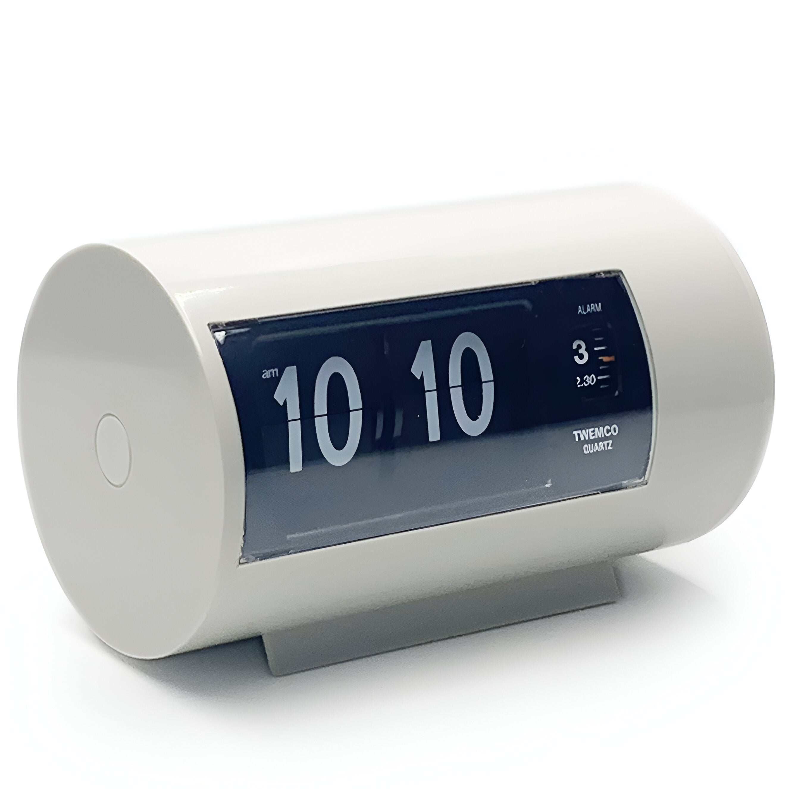 Jadco Cylindrical Flip Card Rotating Dial Alarm Clock White – Oh Clocks