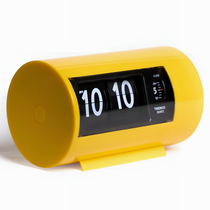 Jadco Cylindrical Flip Card Rotating Dial Alarm Clock Yellow 12cm AP28-Yellow Angled