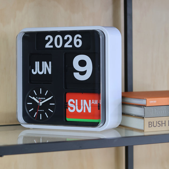 Jadco Fartech Retro Square Flip Calendar Wall Desk Clock Black 24cm AD650-Black 2