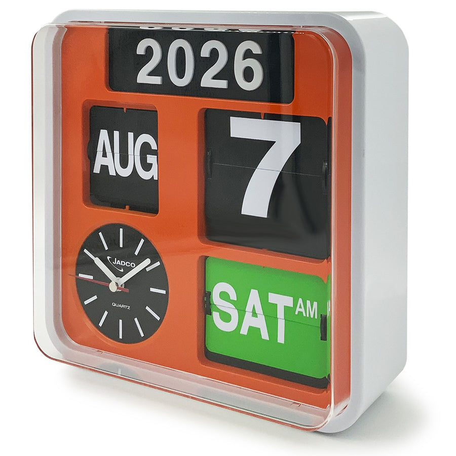 Jadco Fartech Retro Square Flip Calendar Wall Desk Clock Orange 24cm AD650-Orange 1