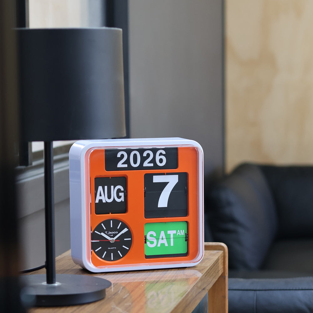 Jadco Fartech Retro Square Flip Calendar Wall Desk Clock Orange 24cm AD650-Orange 2