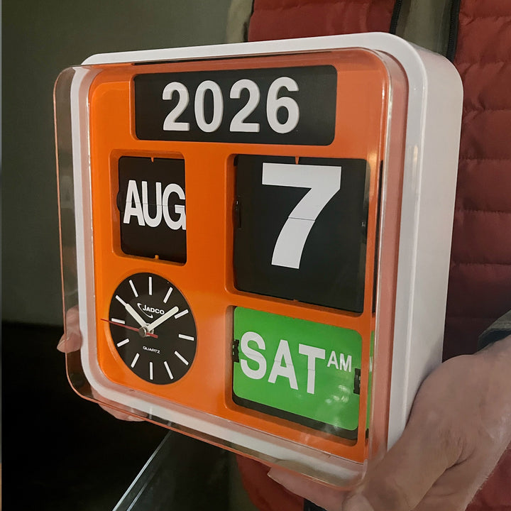 Jadco Fartech Retro Square Flip Calendar Wall Desk Clock Orange 24cm AD650-Orange 3