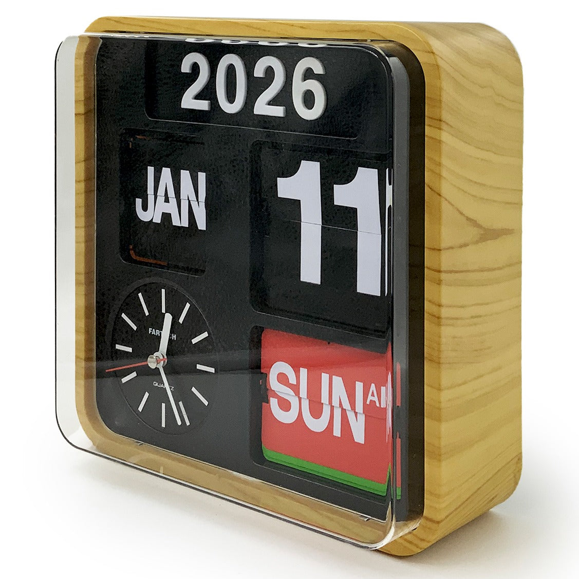 Jadco Fartech AD650 Flip Calendar Clock, Woodgrain, 24cm – Oh Clocks