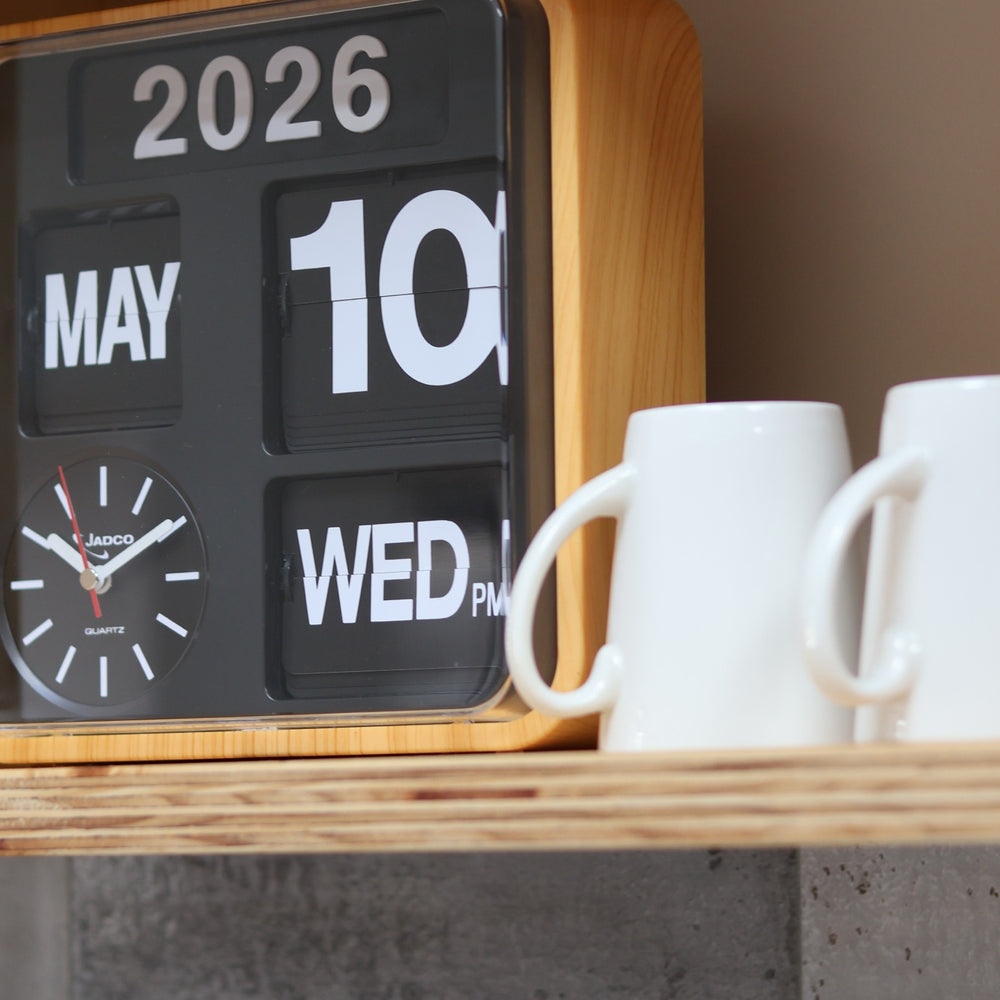 Jadco Fartech Retro Square Flip Calendar Wall Desk Clock Woodgrain 24cm AD650-Woodgrain 2