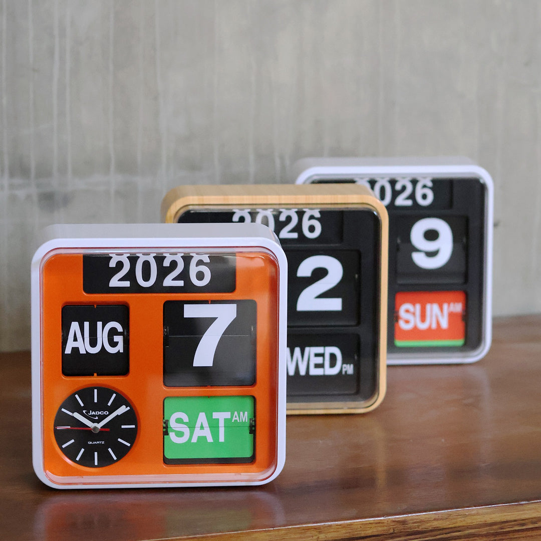 Jadco Fartech Retro Square Flip Calendar Wall Desk Clock Woodgrain 24cm AD650-Woodgrain 3
