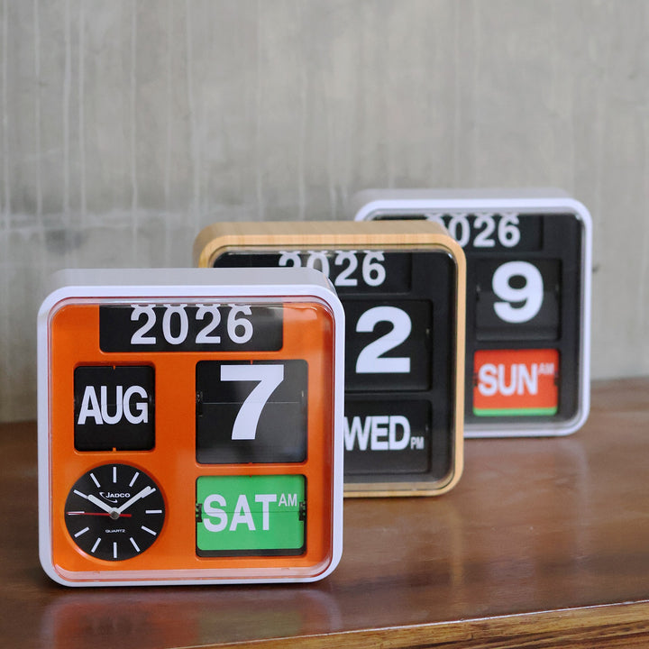 Jadco Fartech Retro Square Flip Calendar Wall Desk Clock Woodgrain 24cm AD650-Woodgrain 3