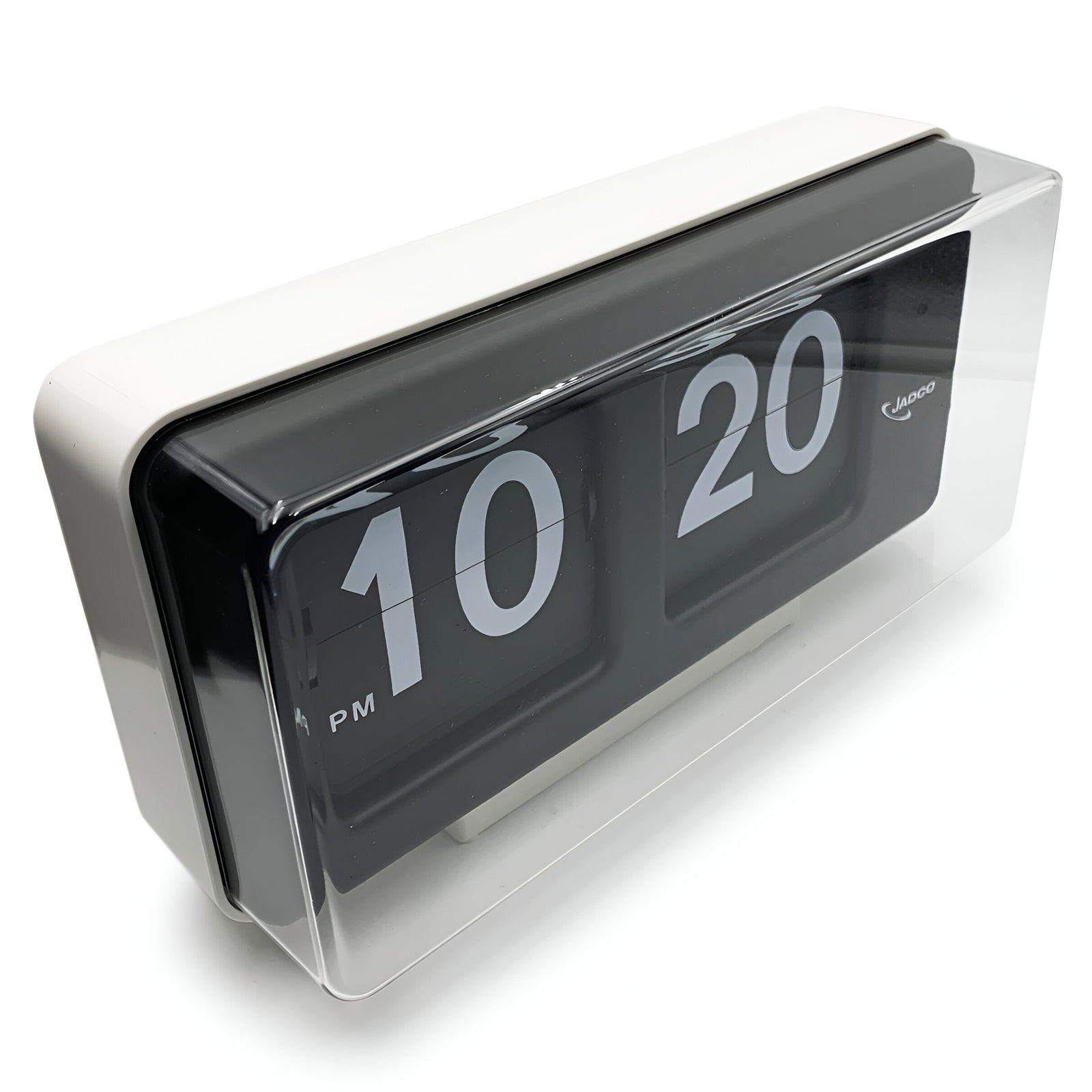 Jadco Harvey Digital Flip Card Wall and Desk Clock 12hr White 29cm BQ5012HR Angle 4 #time-format_12hr