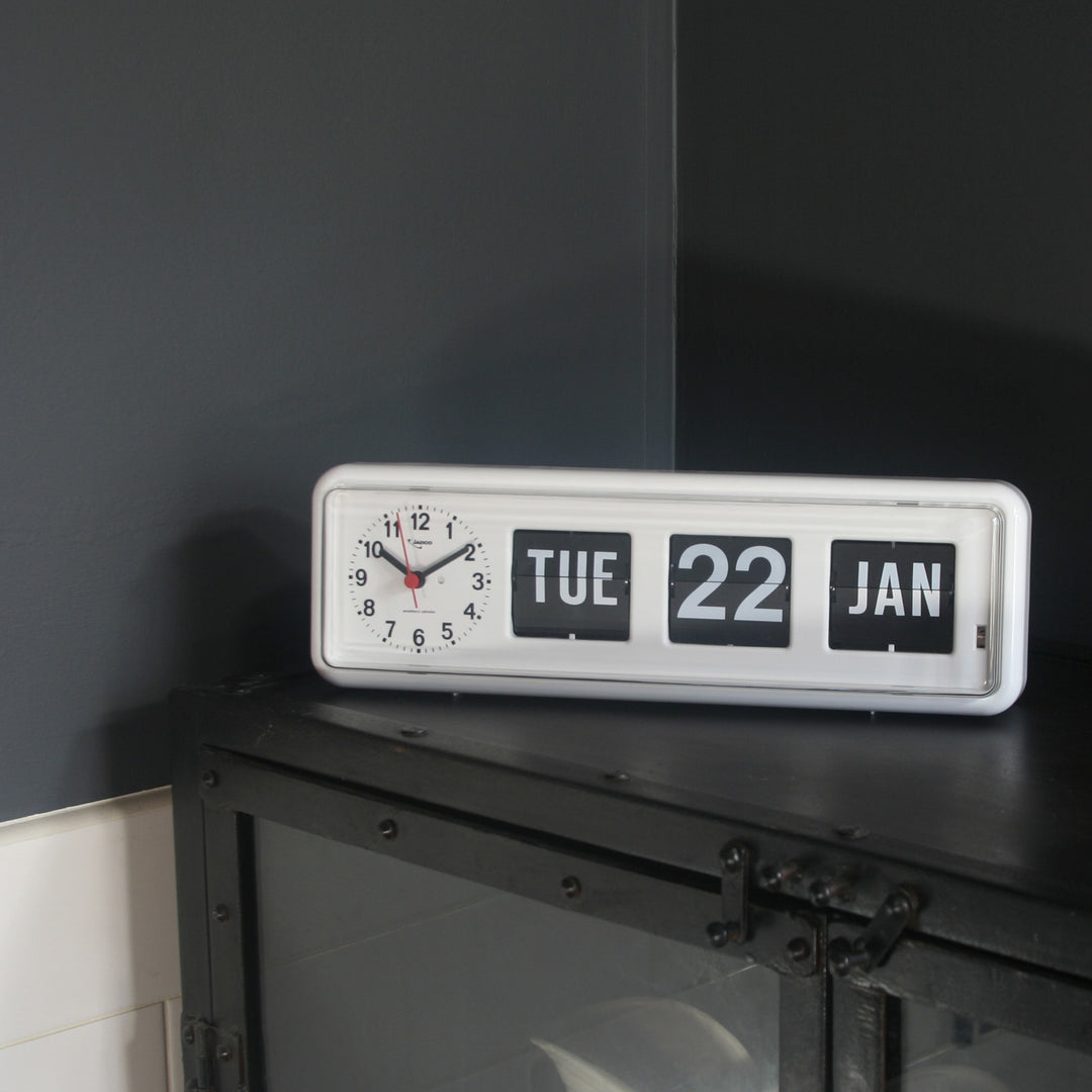 Jadco Horizon Analogue Flip Calendar Wall Desk Clock White 33cm BQ38-White 005