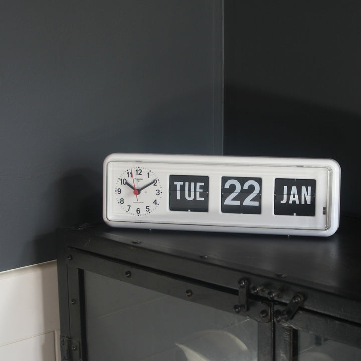Jadco Horizon Analogue Flip Calendar Wall Desk Clock White 33cm BQ38-White 005