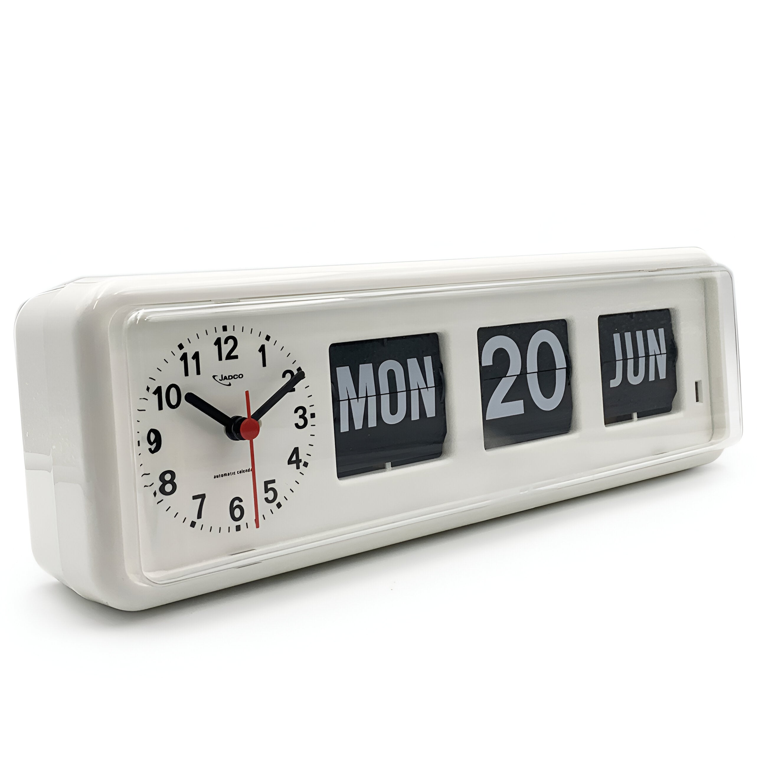 Jadco Twemco Horizon Flip Calendar Wall/Desk Clock, White, 33cm – Oh Clocks
