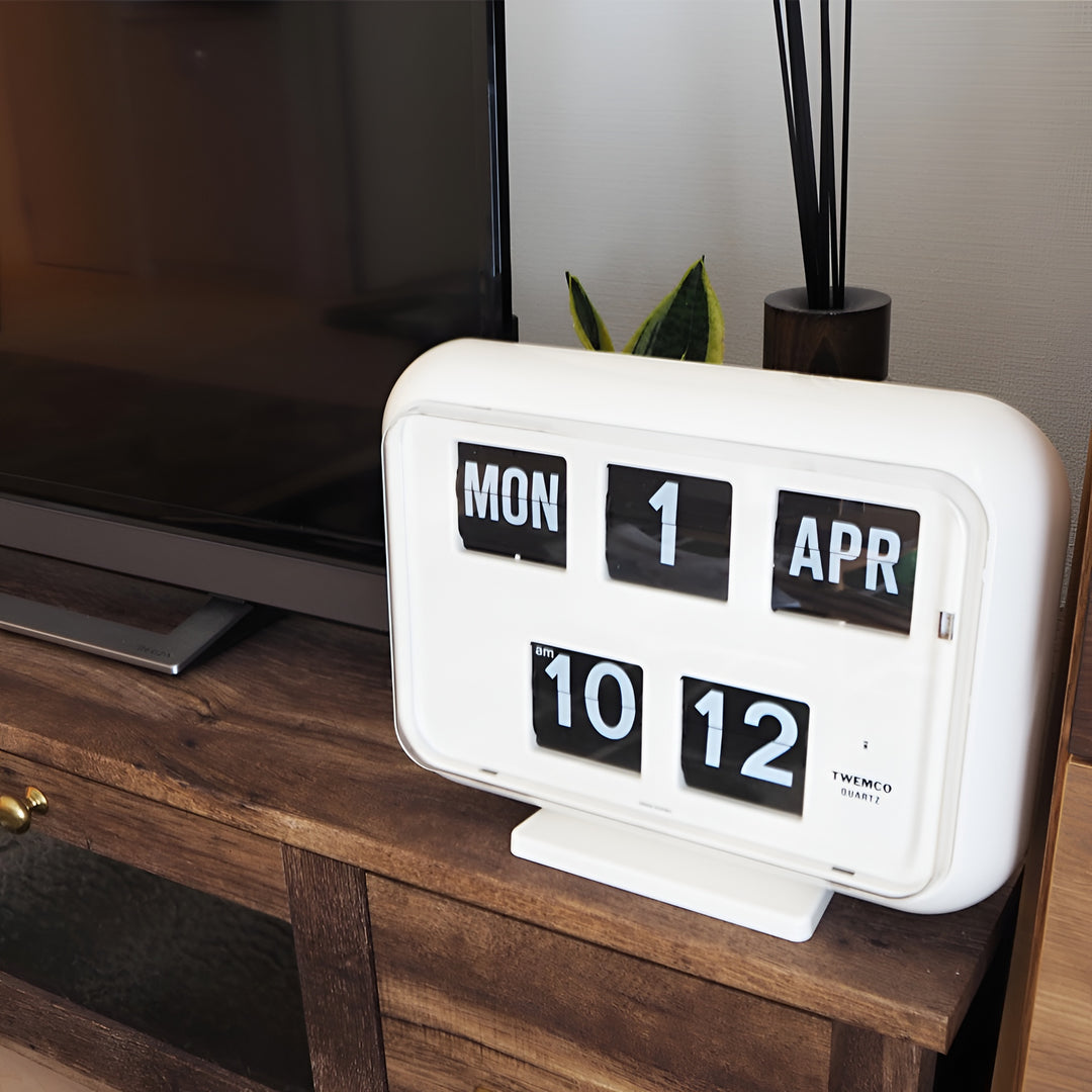 Jadco Mack Digital Flip Calendar Wall Desk Clock White Front QD35 New Lisfestyle Image