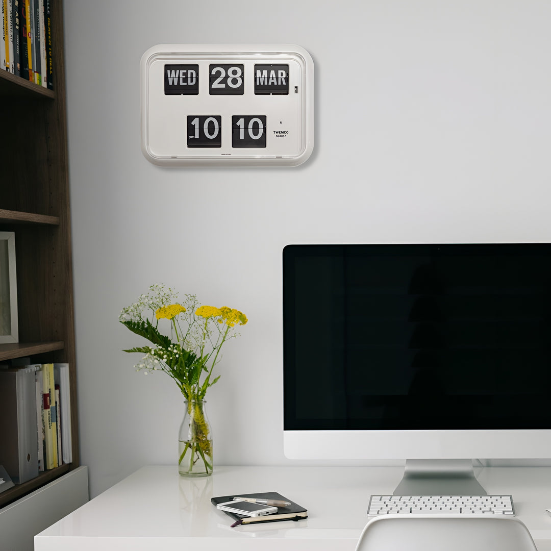 Jadco Mack Digital Flip Calendar Wall Desk Clock White Front QD35 New Lisfestyle Image 6