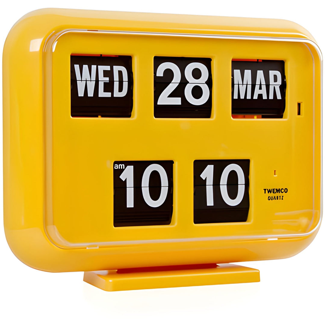 Jadco Mack Digital Flip Calendar Wall and Desk Clock Yellow 12hr 31cm QD35-12HR-Yellow 1 #time-format_12hr