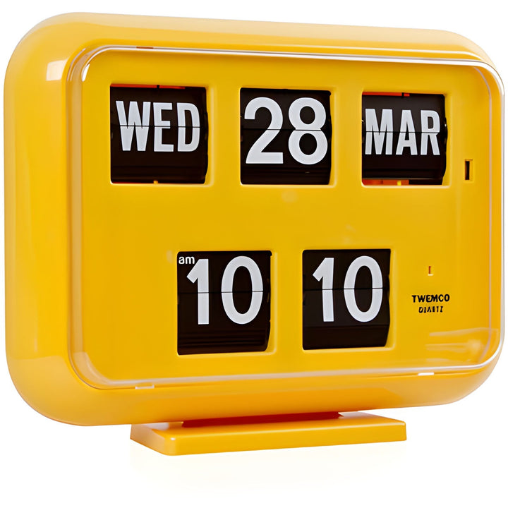 Jadco Mack Digital Flip Calendar Wall and Desk Clock Yellow 12hr 31cm QD35-12HR-Yellow 1 #time-format_12hr
