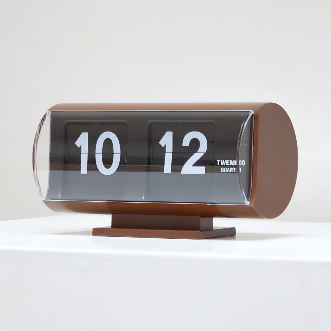 Jadco Marvin Cylindrical Digital Flip Card Desk Clock Brown 18cm QT30T-Brown 03