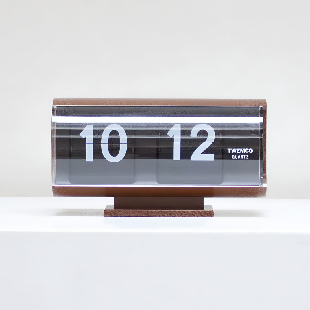 Jadco Marvin Cylindrical Digital Flip Card Desk Clock Brown 18cm QT30T-Brown 01