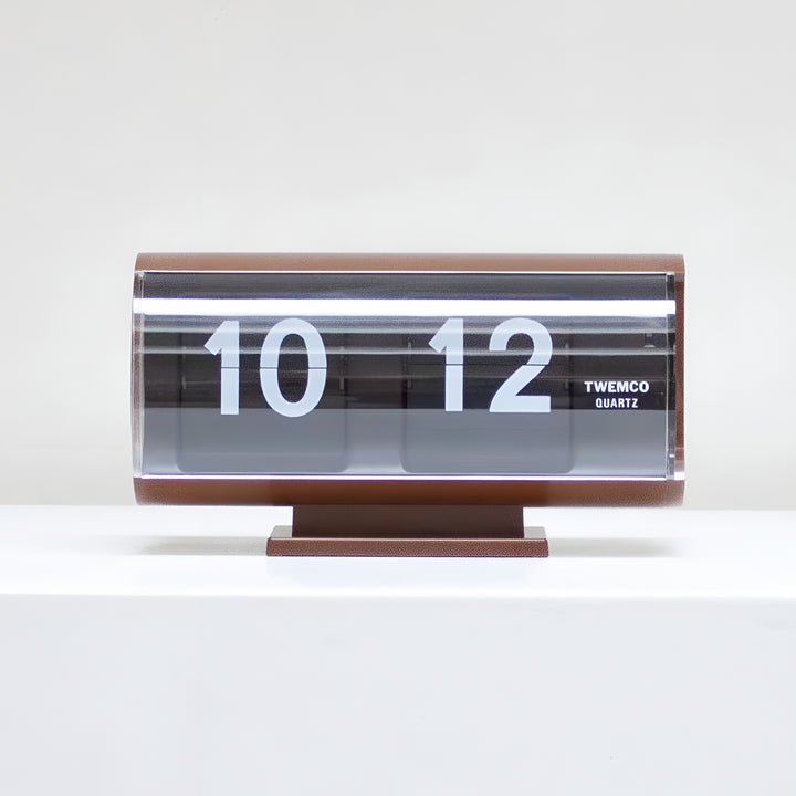 Jadco Marvin Cylindrical Digital Flip Card Desk Clock Brown 18cm QT30T-Brown 01