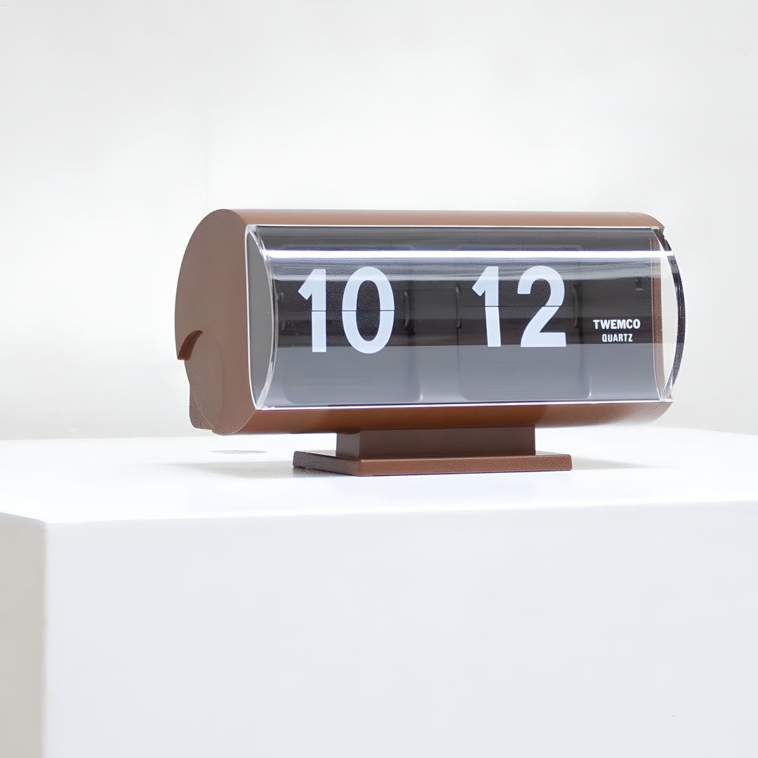 Jadco Marvin Cylindrical Digital Flip Card Desk Clock Brown 18cm QT30T-Brown 02