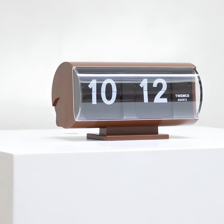 Jadco Marvin Cylindrical Digital Flip Card Desk Clock Brown 18cm QT30T-Brown 02