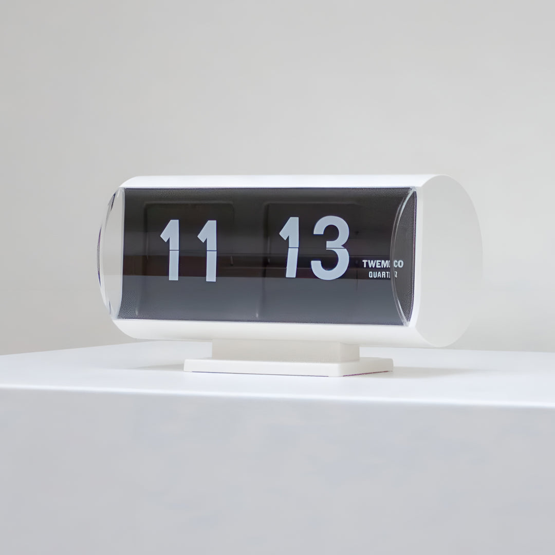 Jadco Marvin Cylindrical Digital Flip Card Desk Clock White 18cm QT30T-White 002