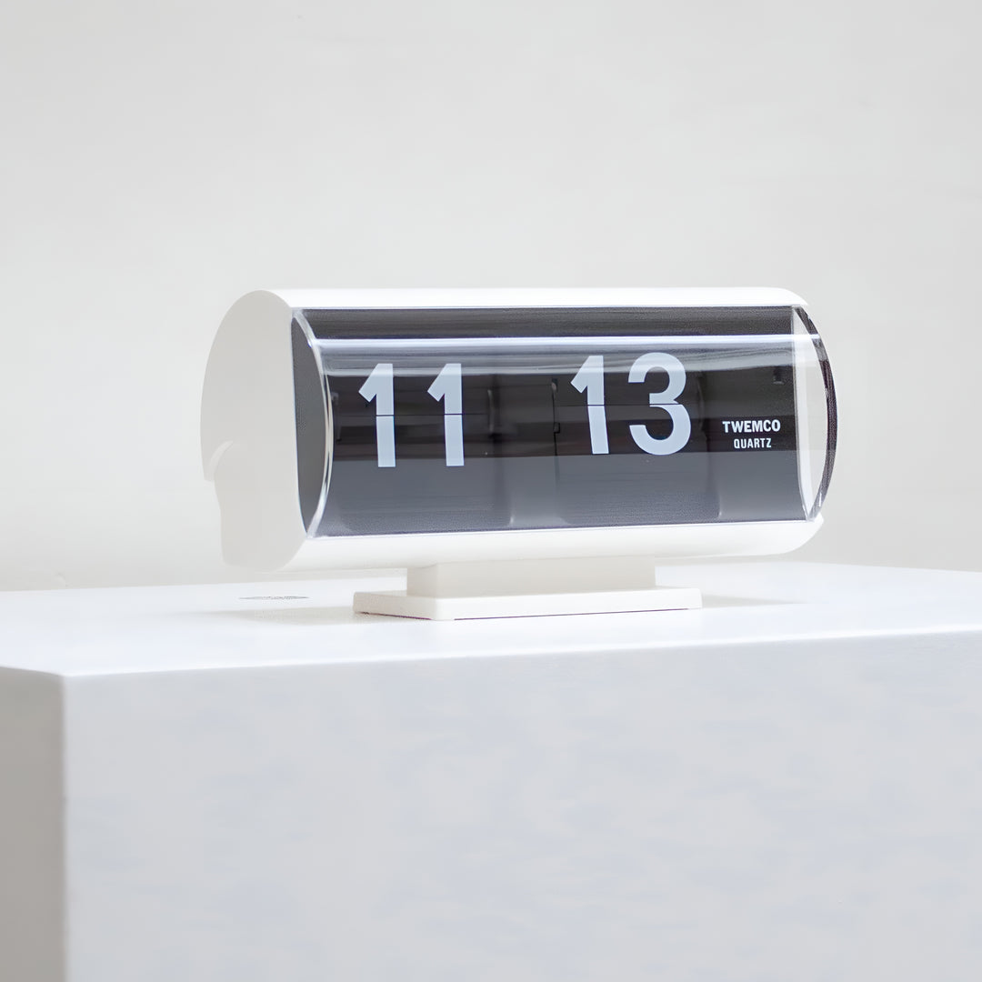 Jadco Marvin Cylindrical Digital Flip Card Desk Clock White 18cm QT30T-White 004