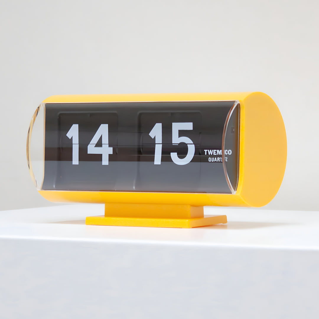 Jadco Marvin Cylindrical Digital Flip Card Desk Clock Yellow 18cm QT30T-Yellow 001