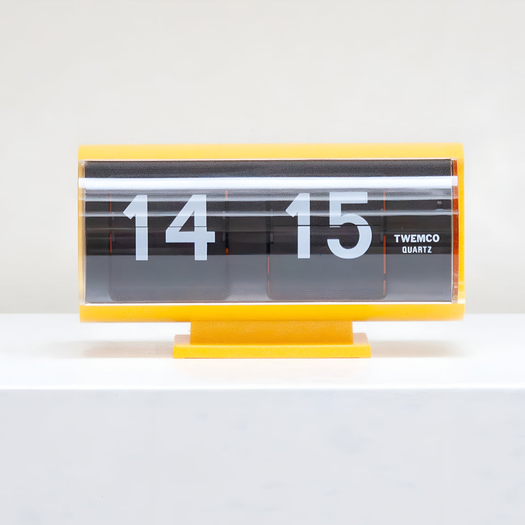 Jadco Marvin Cylindrical Digital Flip Card Desk Clock Yellow 18cm QT30T-Yellow 002