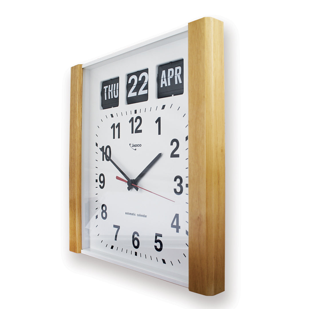 Jadco Woodgrain Finish Flip Calendar Wall Clock White 35cm BQ15 2
