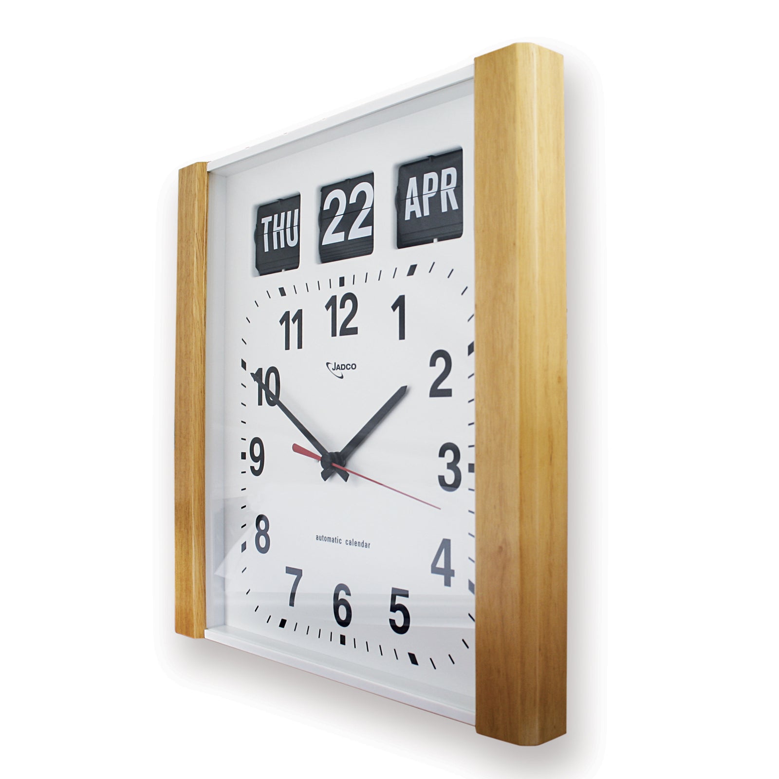 Jadco Woodgrain Finish Flip Calendar Wall Clock White 35cm BQ15 2