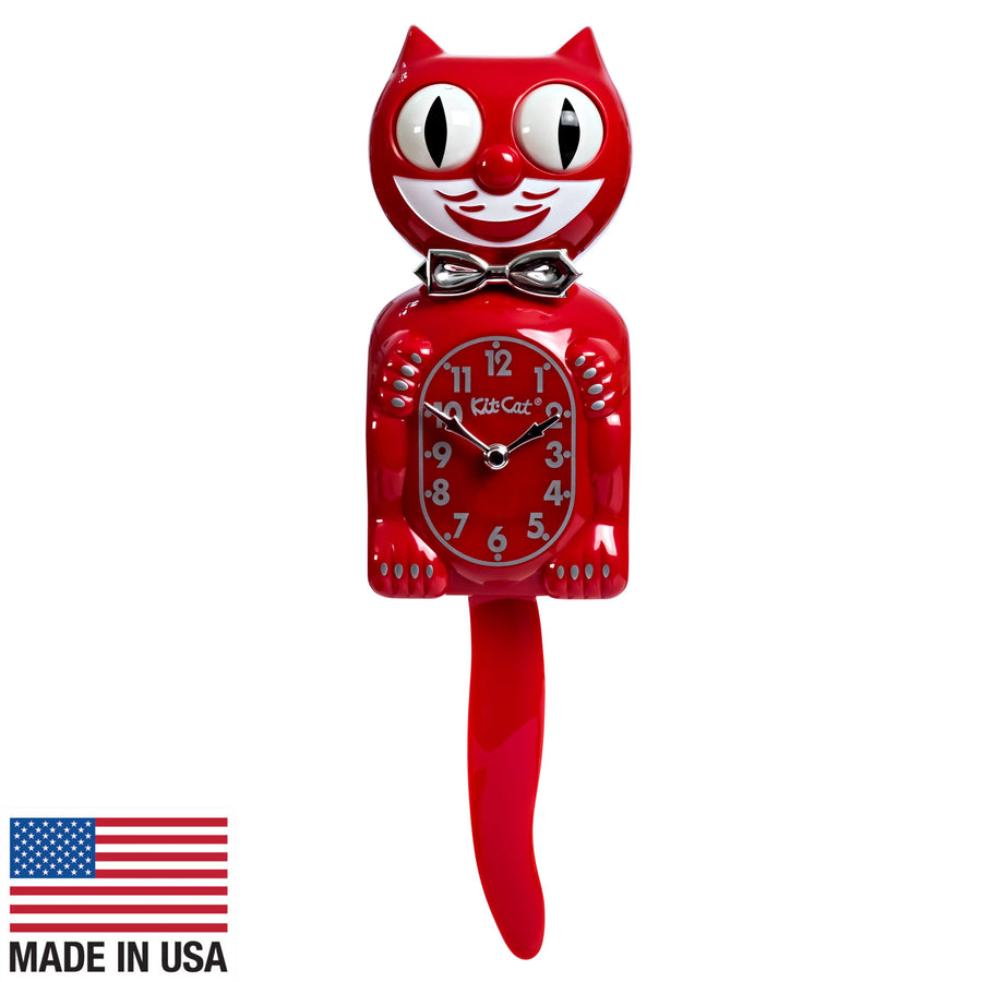 Kit Cat Klocks USA Retro Red Kitchen Edition Gentleman Wall Clock 40cm OPBC-58-RK Front