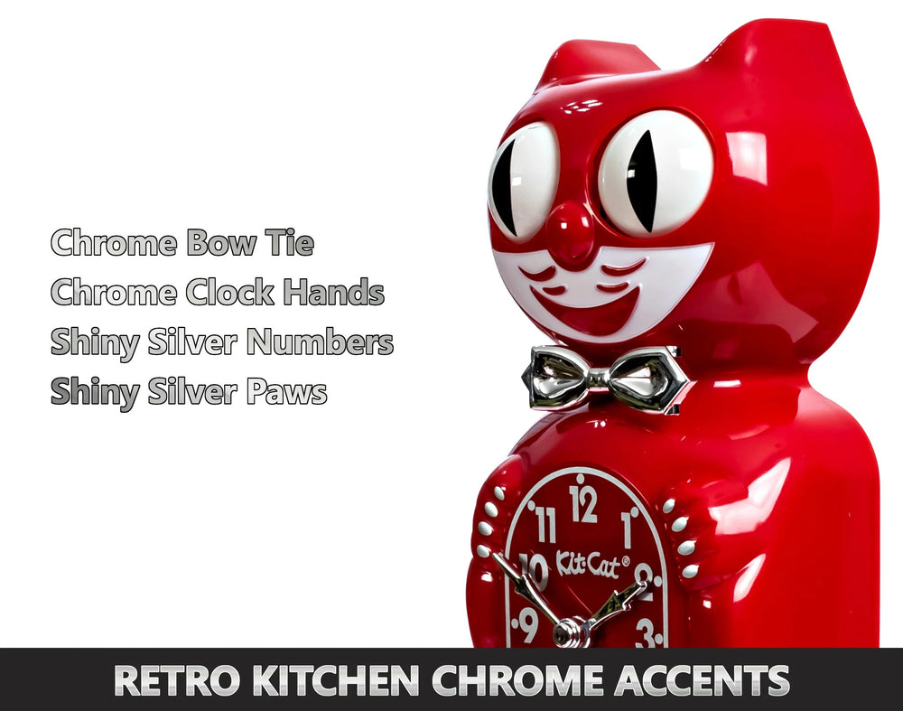 Kit Cat Klocks USA Retro Red Kitchen Edition Gentleman Wall Clock 40cm OPBC-58-RK Features