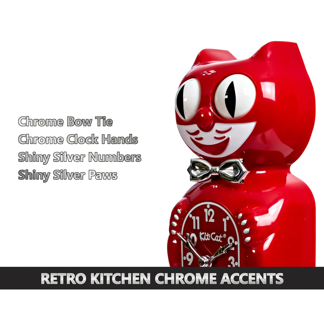 Kit Cat Klocks USA Retro Red Kitchen Edition Gentleman Wall Clock 40cm OPBC-58-RK Features