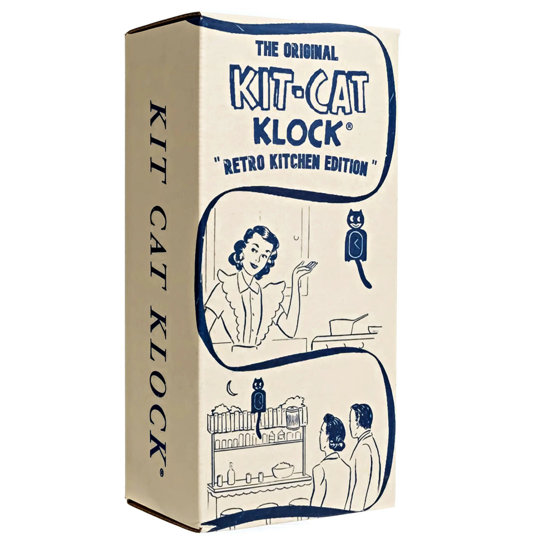 Kit Cat Klocks USA Retro Red Kitchen Edition Gentleman Wall Clock 40cm OPBC-58-RK Box Angle