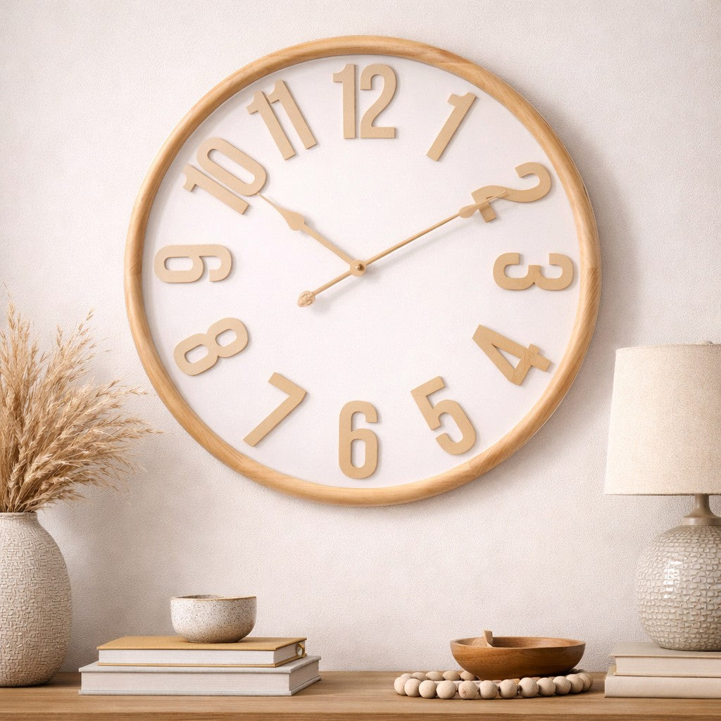 Koda Living Brightwood Oversized Solid Wood Wall Clock White 68cm KC5517 2
