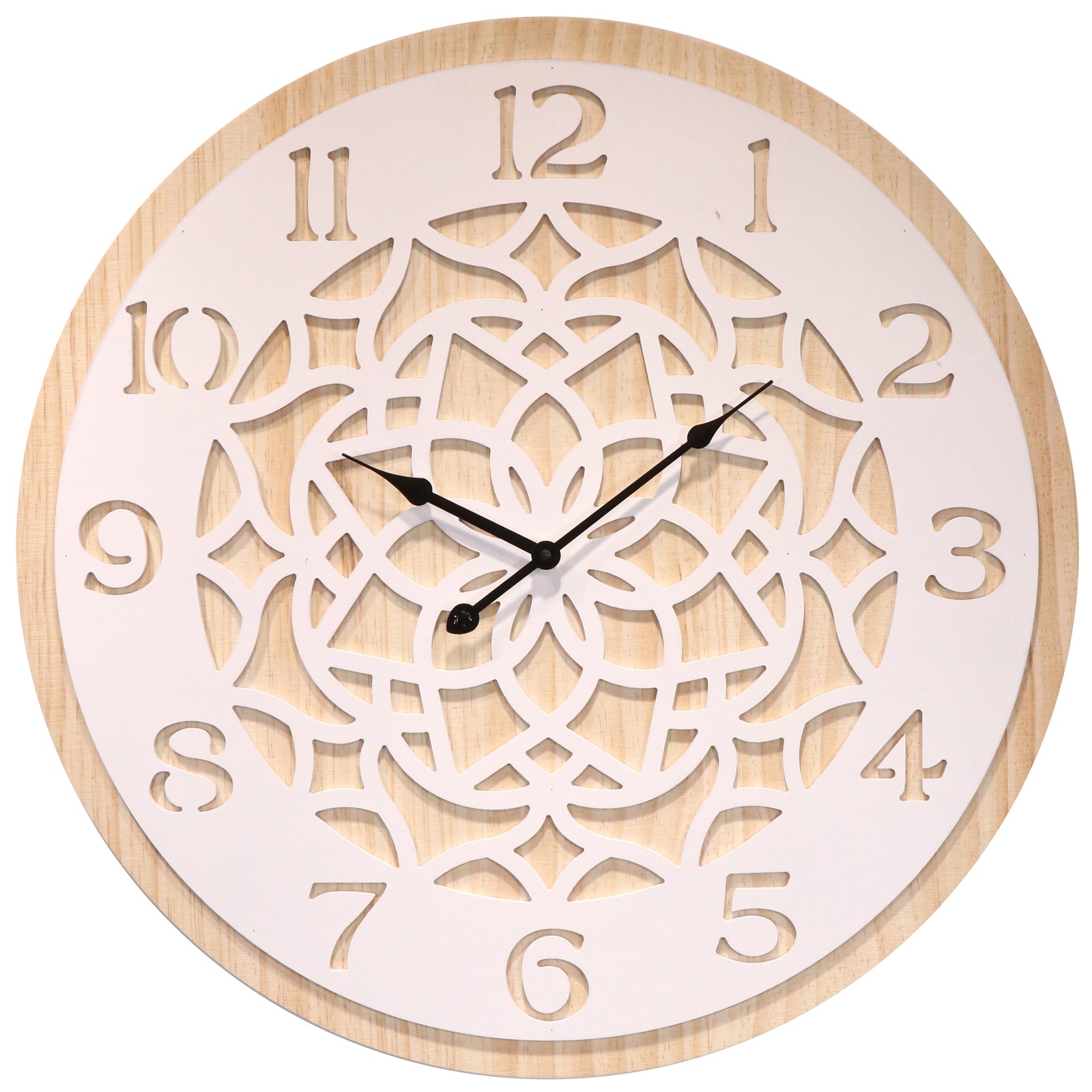 Koda Living Lattice Serenity Mandala Cut Out Wood Wall Clock White Natural 60cm KC5515 1