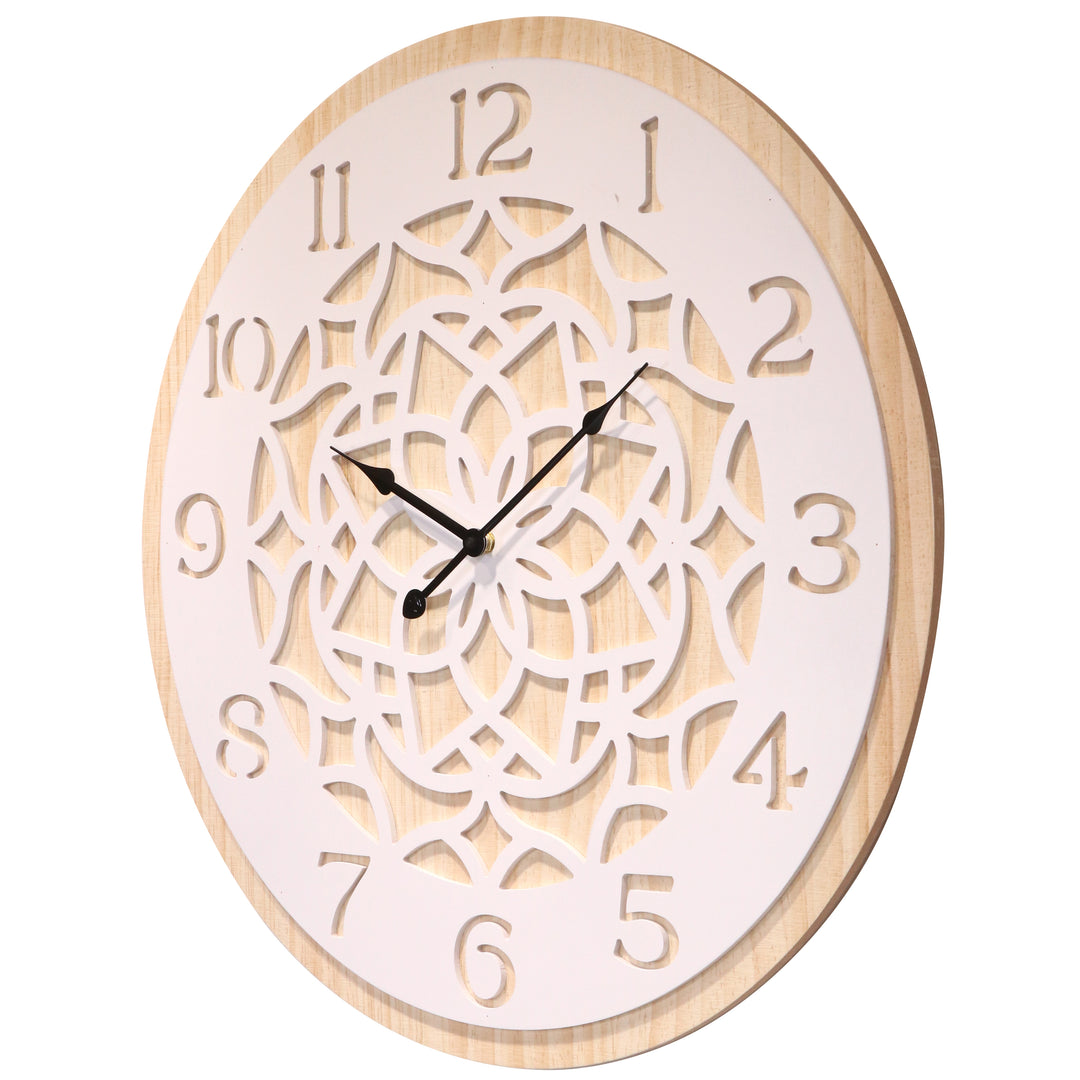 Koda Living Lattice Serenity Mandala Cut Out Wood Wall Clock White Natural 60cm KC5515 3