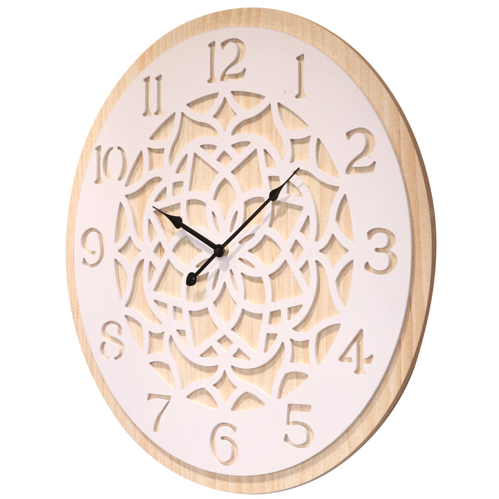 Koda Living Lattice Serenity Mandala Cut Out Wood Wall Clock White Natural 60cm KC5515 3